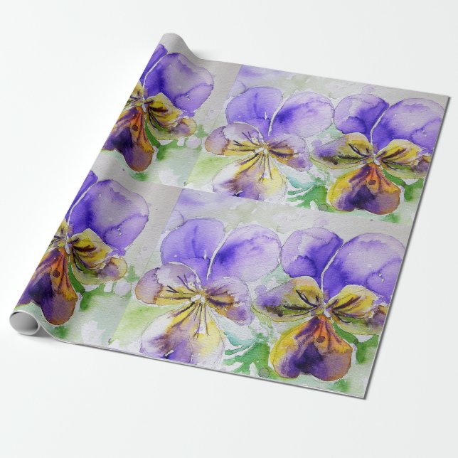 Lila Viola Pansy Blume Watercolor Wrapping Geschenkpapier (Ungerollt)