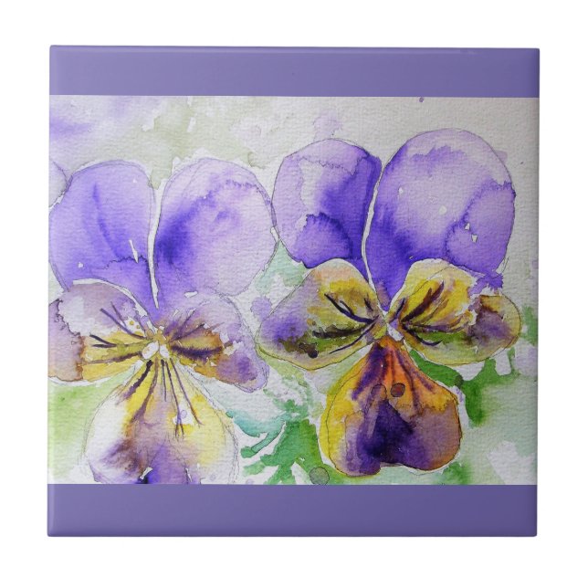 Lila Viola Pansy Keramik Tile Fliese (Vorderseite)