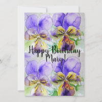 Lila Viola Pansy Watercolor Geburtstagsfeier Einla
