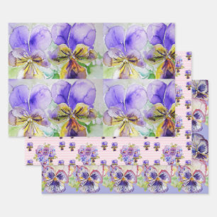 Lila Viola Stiefmütterchen Blume Aquarellmalerei Geschenkpapier Set
