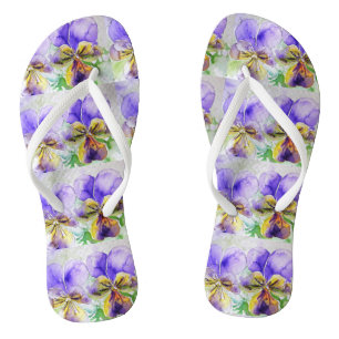 Lila Viola Stiefmütterchen Blumen Damen Flip Flops