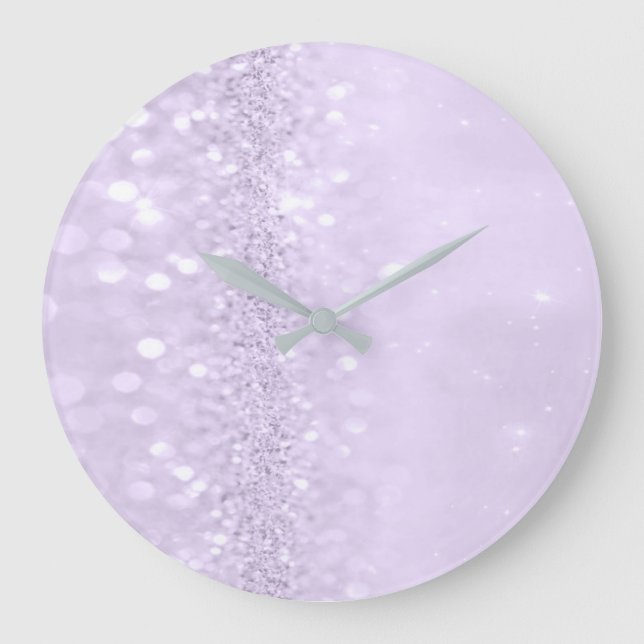 Lila Violet Amethyst Pastel Glitzer Delikat Große Wanduhr (Vorderseite)