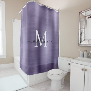 Lila Violet-Brushed-Metal-Monogramm-Giralskript Duschvorhang