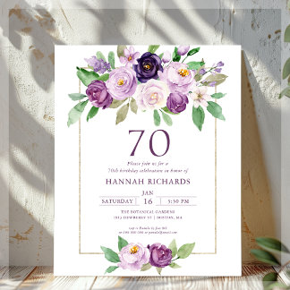 Lila | Violet Floral 70. Geburtstag Einladung