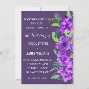 Lila Violet Floral Boho Frühjahrssommer Hochzeit Einladung