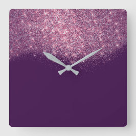 Lila Violet Glitzer Confetti Rosa Glam Quadratische Wanduhr