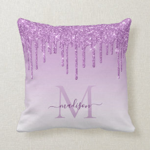 Lila Violet Glitzer Tropfen Glam Monogram Script Kissen