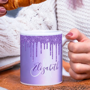 Lila Violet Glitzer Tropfen Metal Monogramm Kaffeetasse