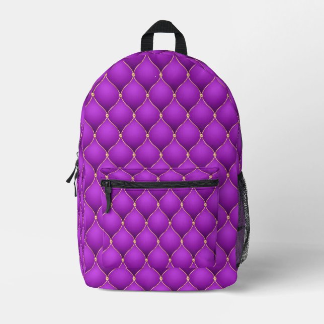 Lila Violet Ogee Gold Diamanten Tufted Backpack Bedruckter Rucksack (Vorderseite)