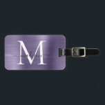 Lila Violet Pinsel Metal Script Monogram Niedlich Gepäckanhänger<br><div class="desc">Lila Violet Pinselmetall-Monogramm-Niedliches Bag-Tag</div>