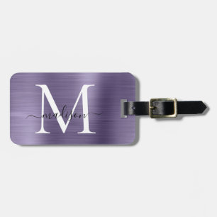 Lila Violet Pinsel Metal Script Monogram Niedlich Gepäckanhänger