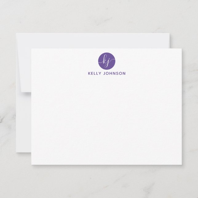 Lila Violet Script Monogram Circle Elegante Girly Mitteilungskarte (Vorderseite)