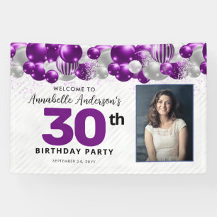 Lila Violet Silver Balloon Glitzer Foto Willkommen Banner