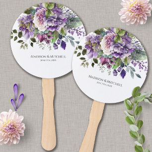 Lila Violet Watercolor Bouquet Gold Script Fächer