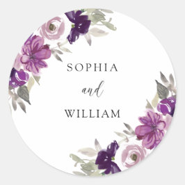 Lila Violett-Aquarellfarben-Blume Hochzeitspaare Runder Aufkleber