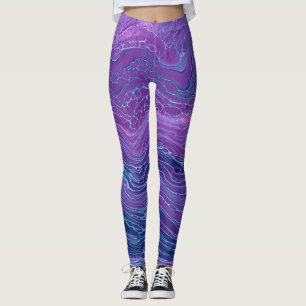 Lila Violett blaues Marmorband Akrylabstraktion Leggings