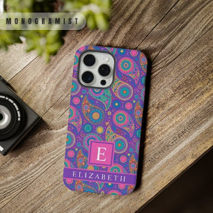 Lila Violett Blue Pink Paisley iPhone 15 Pro Max Hülle