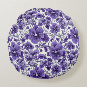 Lila Violett-Blume Botanisches Blumenmuster Rundes Kissen