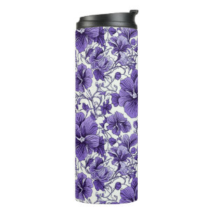 Lila Violett-Blume Botanisches Blumenmuster Thermosbecher