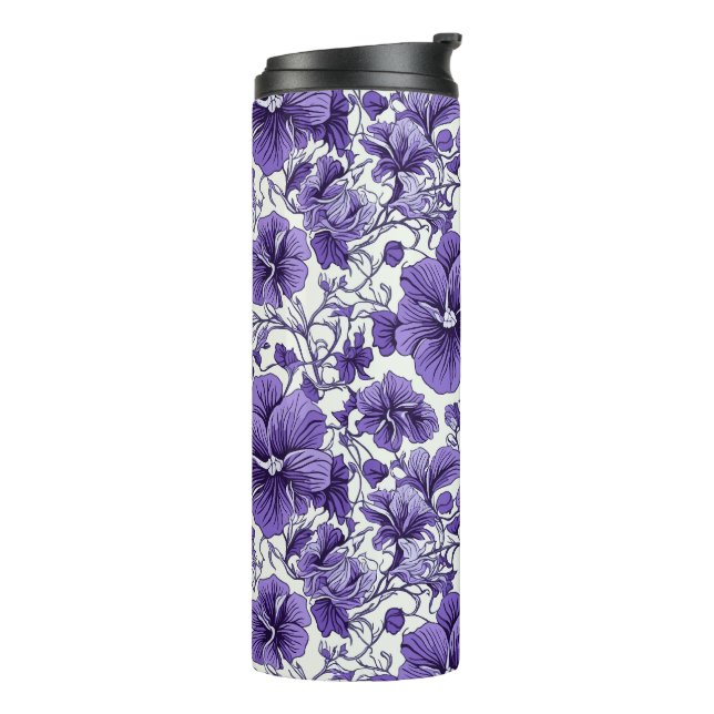 Lila Violett-Blume Botanisches Blumenmuster Thermosbecher (Nach links gedreht)