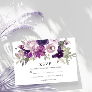 Lila Violett-Blumenwetterwetterhochzeit RSVP Karte