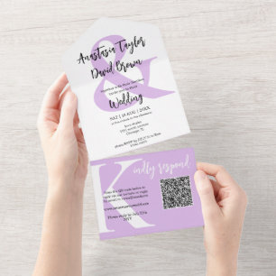 Lila Violett Et-Zeichen QR-Code All In One Einladung