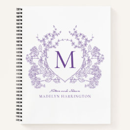 Lila Violett Floral Wappen Monogramm Notizbuch