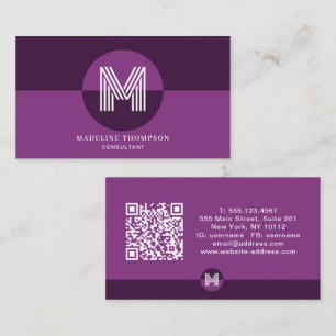 Lila Violett Geometrisches Modernes Monogramm QR-C Visitenkarte