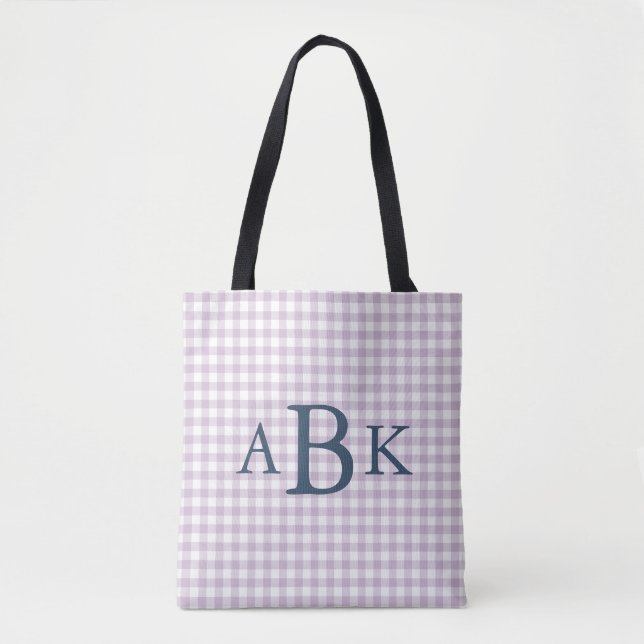 Lila Violett Gingham Monogramm (Vorderseite)