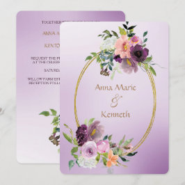 Lila Violett-Hochzeit in Gold-Doppelrahmen Einladung