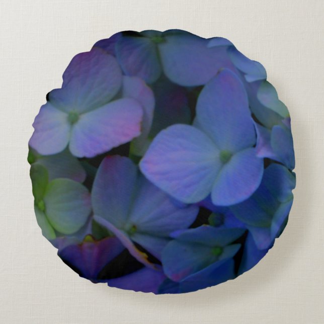 Lila Violett Hydrangea Rundes Kissen (Vorderseite)