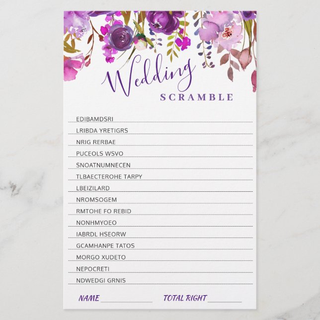 Lila Violett Peony Floral Brautparty Game (Vorderseite)