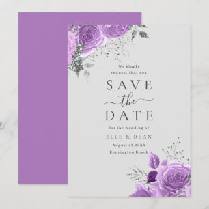 Lila Violett & Silber Blumen Hochzeit Elegant  Save The Date