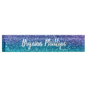 Lila Violett & Türkis Grün Glänzender Glitter Namensplakette