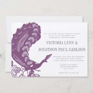 Lila Violett Vintag Moderne Pfauenhochzeit Einladung