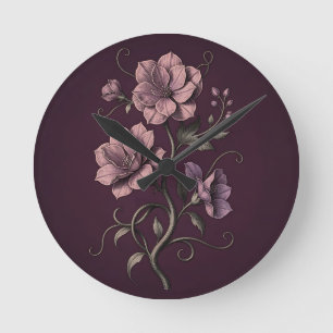 Lila-violette Anemonenblume dunkle Botanik Runde Wanduhr