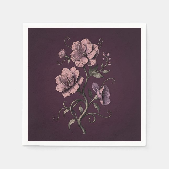 Lila-violette Anemonenblume Dunkle Botanik  Serviette (Vorderseite)