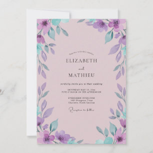 Lila Violette Blatt-Hochzeit Einladung