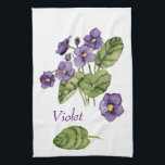 Lila violette Blätter Aquarell Geschirrtuch<br><div class="desc">Traditionelle botanische Aquarellfarbe aus lila Veilchen und Blätter.</div>