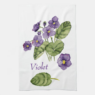 Lila violette Blätter Aquarell Geschirrtuch