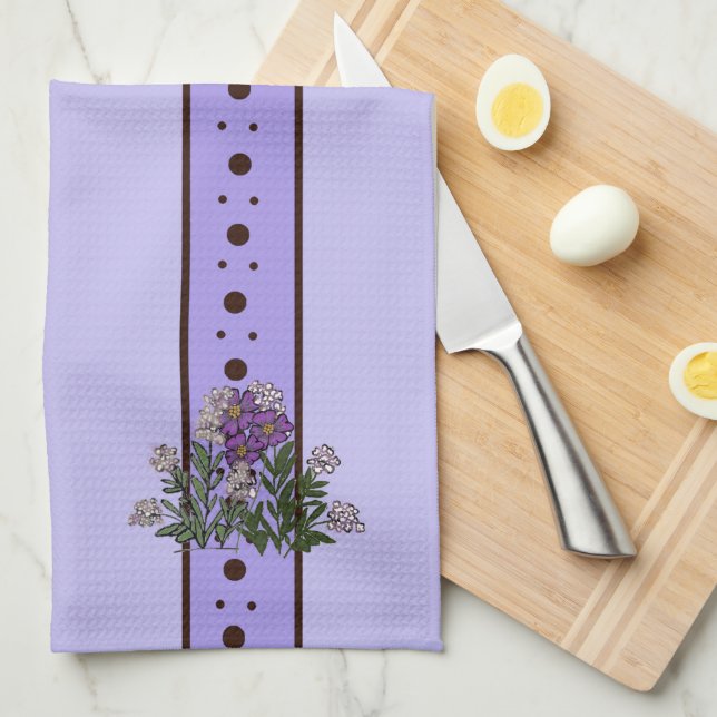 Lila violette Blumen Relax Tasse Küchenhandtuch Geschirrtuch (Viertel Falte)