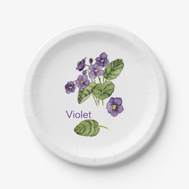 lila violette botanische Papierplatte Pappteller (Vorderseite)
