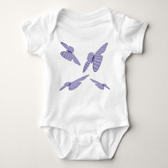 Lila violette Fliegen-Gingham-Schmetterlinge Baby Strampler (Vorderseite)