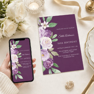 Lila violette Floralien Geburtstag Einladung