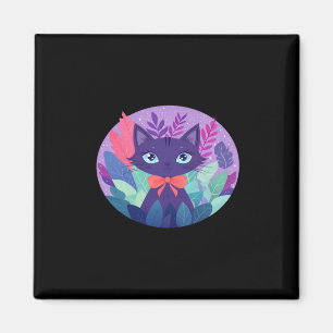 Lila Violette Katze Digital Kawaii Kunst Aufkleber Magnet