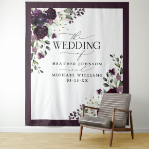 Lila-violette Malven-Blumen-Aquarell-Hochzeitsfoto Wandteppich