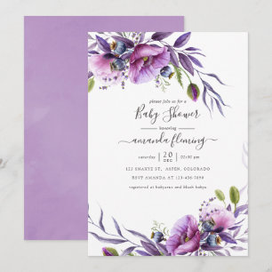 Lila Violette Mohn Blumen Baby Shower Einladung