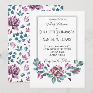 Lila Violette Pfingstrosen Aquarell-Hochzeiten Einladung