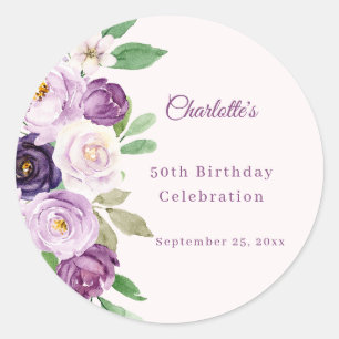 Lila violette rosa Blumen Geburtstag Runder Aufkleber
