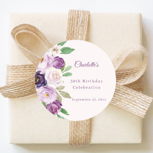 Lila violette rosa Blumen Geburtstag Runder Aufkleber